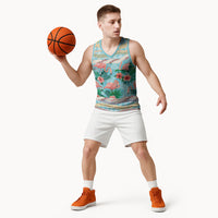 Flamingo Hawaii Summer Basketball Jersey Hawaiian Lei Pakala Motifs Tropical Style