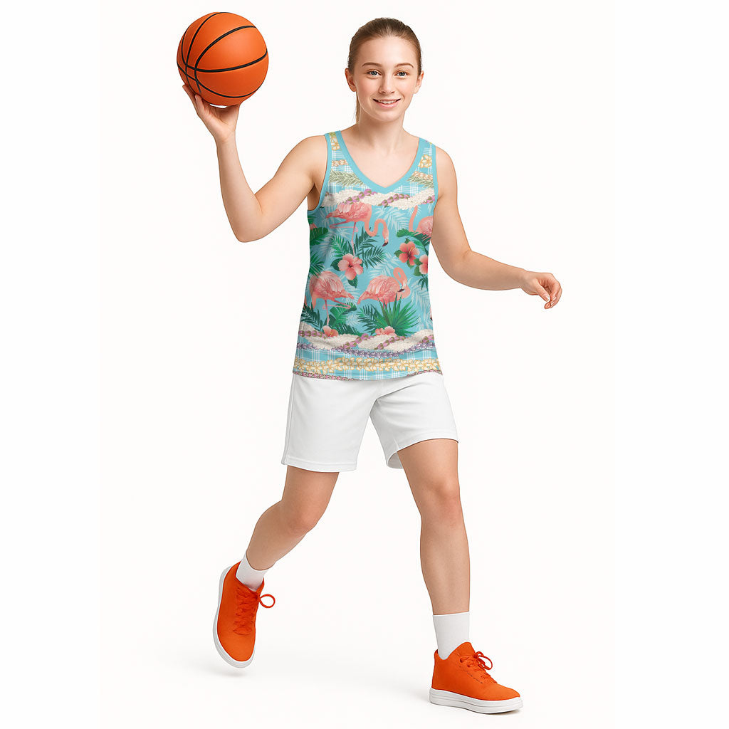 Flamingo Hawaii Summer Basketball Jersey Hawaiian Lei Pakala Motifs Tropical Style