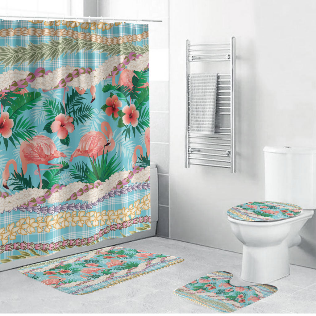 Flamingo Hawaii Summer Bathroom Set Hawaiian Lei Pakala Motifs Tropical Style