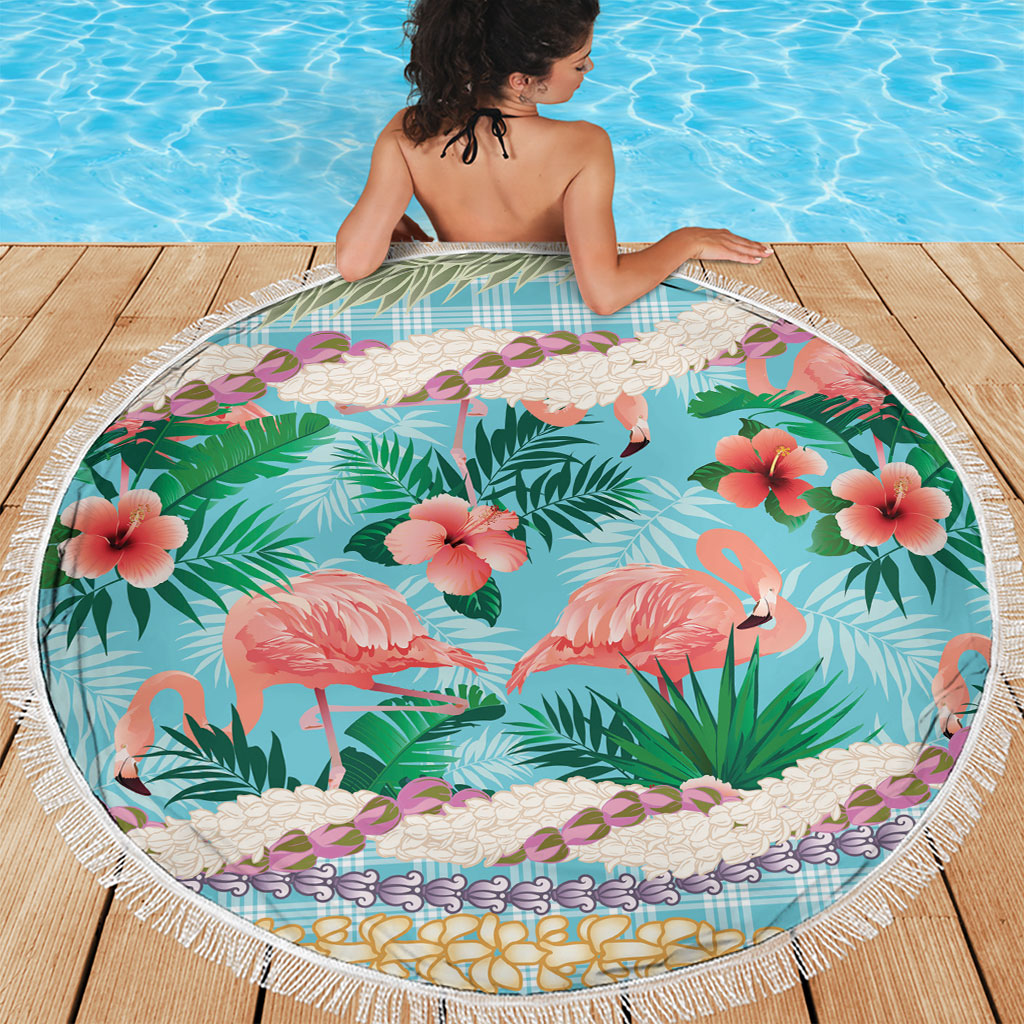 Flamingo Hawaii Summer Beach Blanket Hawaiian Lei Pakala Motifs Tropical Style