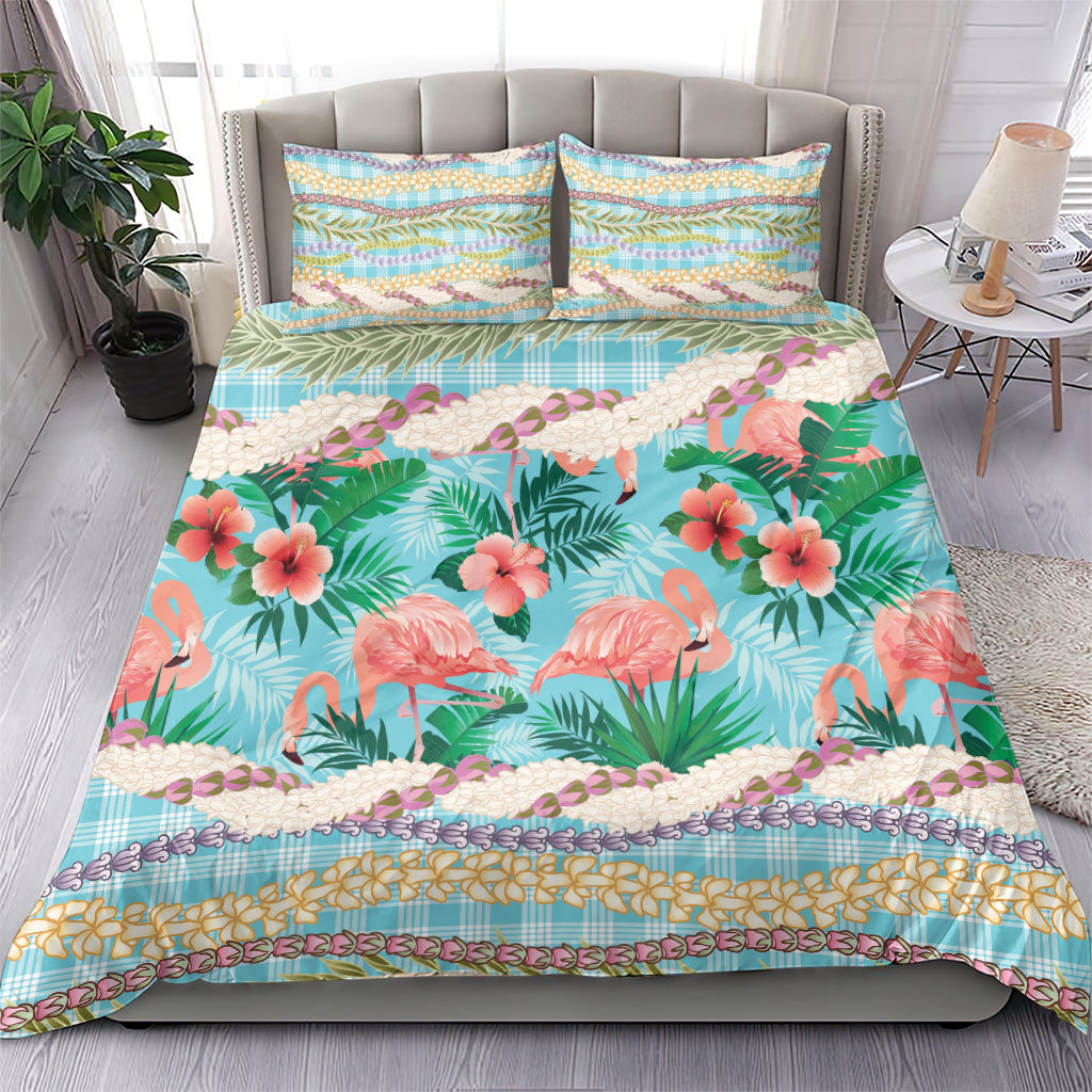 Flamingo Hawaii Summer Bedding Set Hawaiian Lei Pakala Motifs Tropical Style