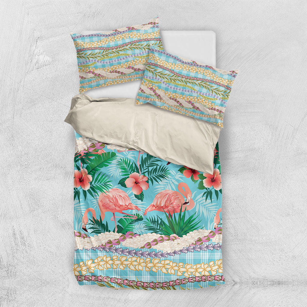 Flamingo Hawaii Summer Bedding Set Hawaiian Lei Pakala Motifs Tropical Style