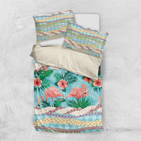 Flamingo Hawaii Summer Bedding Set Hawaiian Lei Pakala Motifs Tropical Style