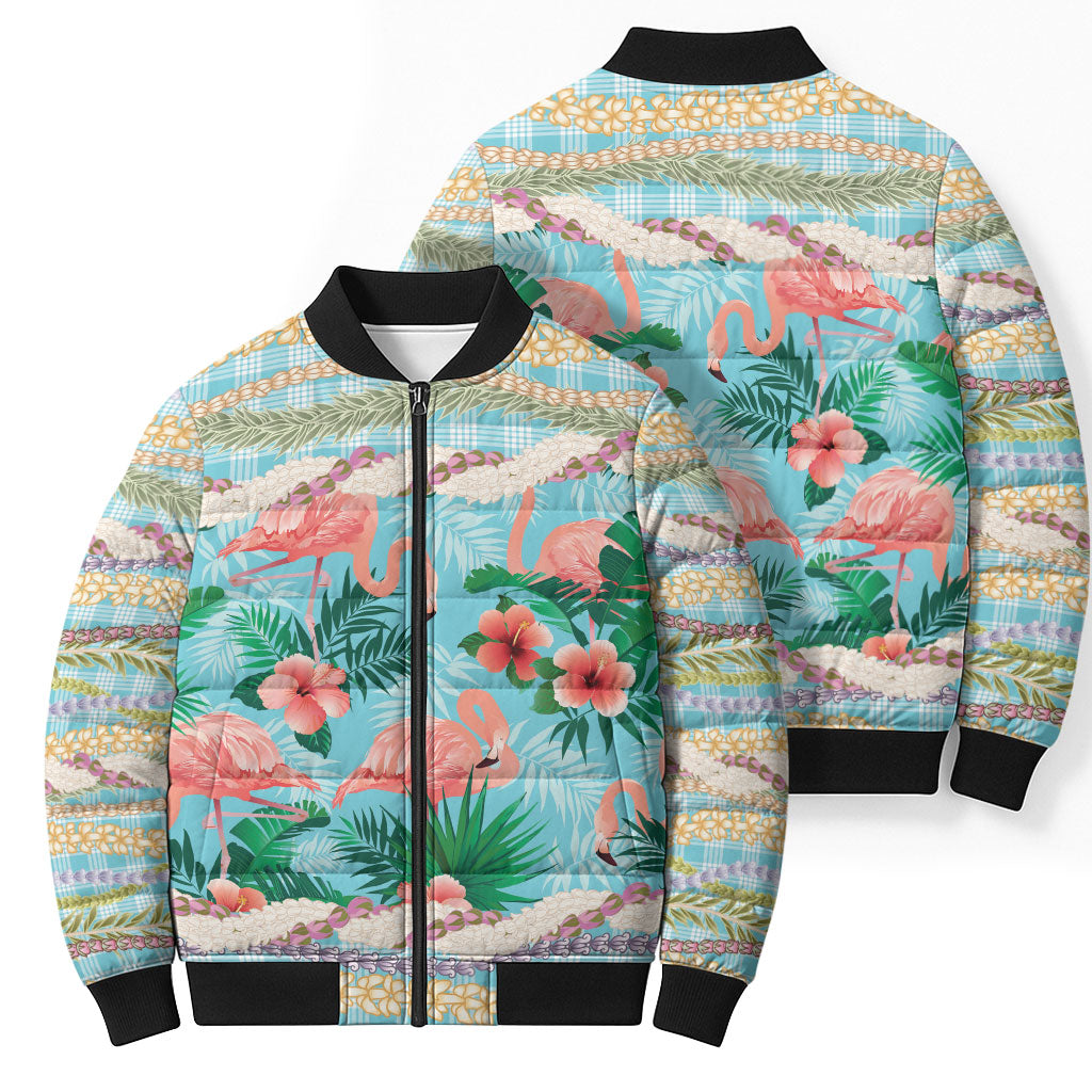 Flamingo Hawaii Summer Bomber Puffer Jacket Hawaiian Lei Pakala Motifs Tropical Style