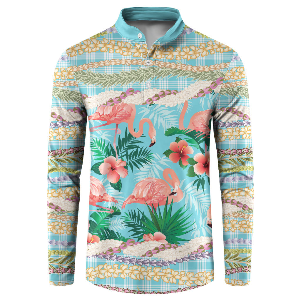 Flamingo Hawaii Summer Button Sweatshirt Hawaiian Lei Pakala Motifs Tropical Style