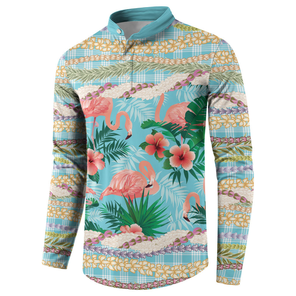 Flamingo Hawaii Summer Button Sweatshirt Hawaiian Lei Pakala Motifs Tropical Style