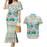 Flamingo Hawaii Summer Couples Matching Mermaid Dress and Hawaiian Shirt Hawaiian Lei Pakala Motifs Tropical Style