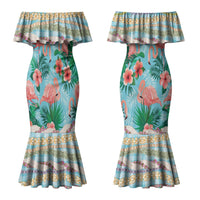 Flamingo Hawaii Summer Couples Matching Mermaid Dress and Long Sleeve Button Shirt Hawaiian Lei Pakala Motifs Tropical Style LT14 - Polynesian Pride