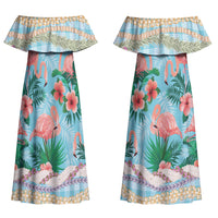 Flamingo Hawaii Summer Couples Matching Off Shoulder Maxi Dress and Hawaiian Shirt Hawaiian Lei Pakala Motifs Tropical Style LT14 - Polynesian Pride