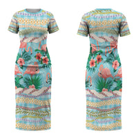 Flamingo Hawaii Summer Couples Matching Short Sleeve Bodycon Dress and Hawaiian Shirt Hawaiian Lei Pakala Motifs Tropical Style LT14 - Polynesian Pride