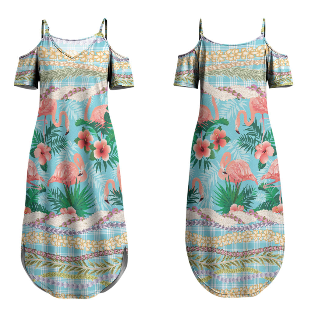 Flamingo Hawaii Summer Couples Matching Summer Maxi Dress and Long Sleeve Button Shirt Hawaiian Lei Pakala Motifs Tropical Style LT14 - Polynesian Pride