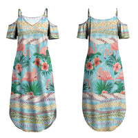 Flamingo Hawaii Summer Couples Matching Summer Maxi Dress and Long Sleeve Button Shirt Hawaiian Lei Pakala Motifs Tropical Style LT14 - Polynesian Pride