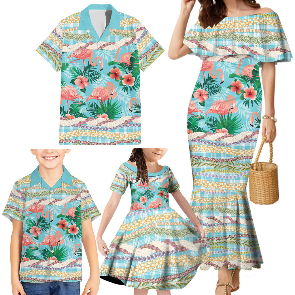 Flamingo Hawaii Summer Family Matching Mermaid Dress and Hawaiian Shirt Hawaiian Lei Pakala Motifs Tropical Style LT14 - Polynesian Pride