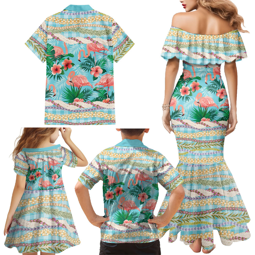 Flamingo Hawaii Summer Family Matching Mermaid Dress and Hawaiian Shirt Hawaiian Lei Pakala Motifs Tropical Style