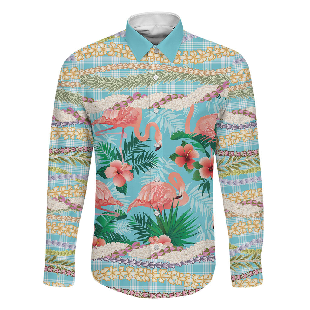 Flamingo Hawaii Summer Family Matching Off The Shoulder Long Sleeve Dress and Hawaiian Shirt Hawaiian Lei Pakala Motifs Tropical Style