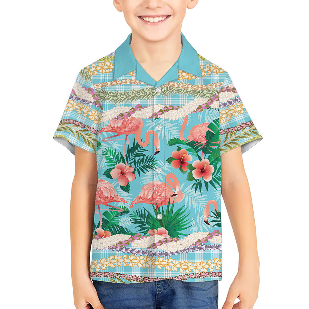 Flamingo Hawaii Summer Family Matching Off The Shoulder Long Sleeve Dress and Hawaiian Shirt Hawaiian Lei Pakala Motifs Tropical Style