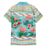 Flamingo Hawaii Summer Family Matching Off Shoulder Maxi Dress and Hawaiian Shirt Hawaiian Lei Pakala Motifs Tropical Style
