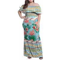 Flamingo Hawaii Summer Family Matching Off Shoulder Maxi Dress and Hawaiian Shirt Hawaiian Lei Pakala Motifs Tropical Style