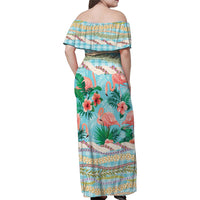 Flamingo Hawaii Summer Family Matching Off Shoulder Maxi Dress and Hawaiian Shirt Hawaiian Lei Pakala Motifs Tropical Style