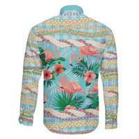 Flamingo Hawaii Summer Family Matching Off Shoulder Short Dress and Hawaiian Shirt Hawaiian Lei Pakala Motifs Tropical Style