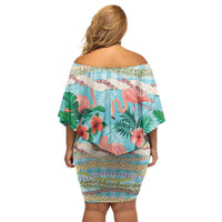Flamingo Hawaii Summer Family Matching Off Shoulder Short Dress and Hawaiian Shirt Hawaiian Lei Pakala Motifs Tropical Style