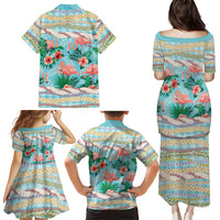 Flamingo Hawaii Summer Family Matching Puletasi and Hawaiian Shirt Hawaiian Lei Pakala Motifs Tropical Style