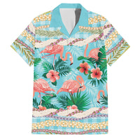 Flamingo Hawaii Summer Family Matching Short Sleeve Bodycon Dress and Hawaiian Shirt Hawaiian Lei Pakala Motifs Tropical Style