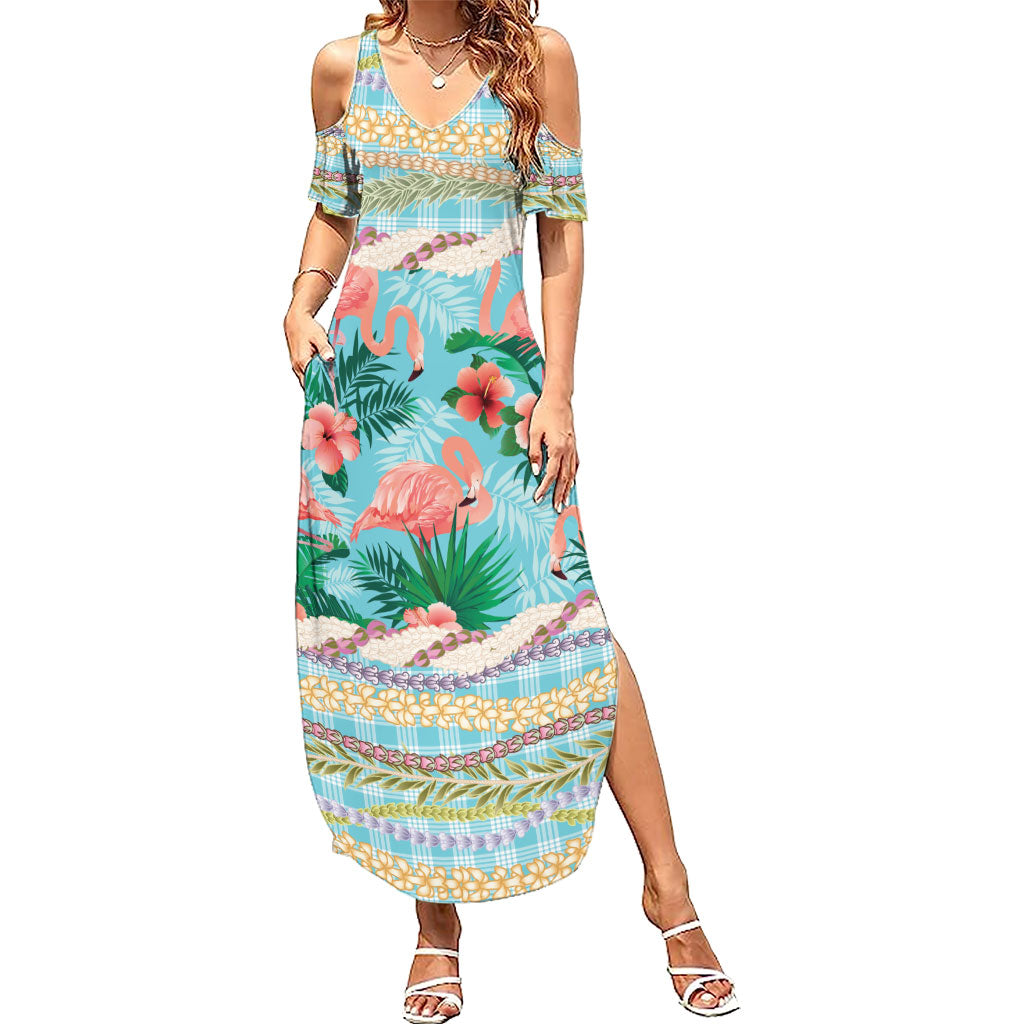 Flamingo Hawaii Summer Family Matching Summer Maxi Dress and Hawaiian Shirt Hawaiian Lei Pakala Motifs Tropical Style