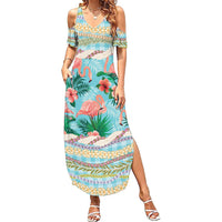 Flamingo Hawaii Summer Family Matching Summer Maxi Dress and Hawaiian Shirt Hawaiian Lei Pakala Motifs Tropical Style