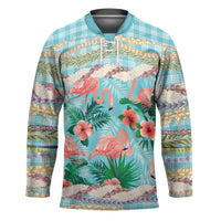 Flamingo Hawaii Summer Hockey Jersey Hawaiian Lei Pakala Motifs Tropical Style