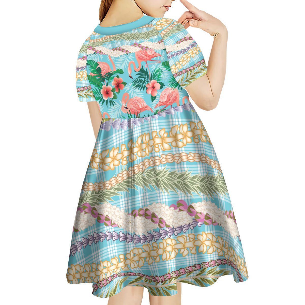 Flamingo Hawaii Summer Kid Short Sleeve Dress Hawaiian Lei Pakala Motifs Tropical Style