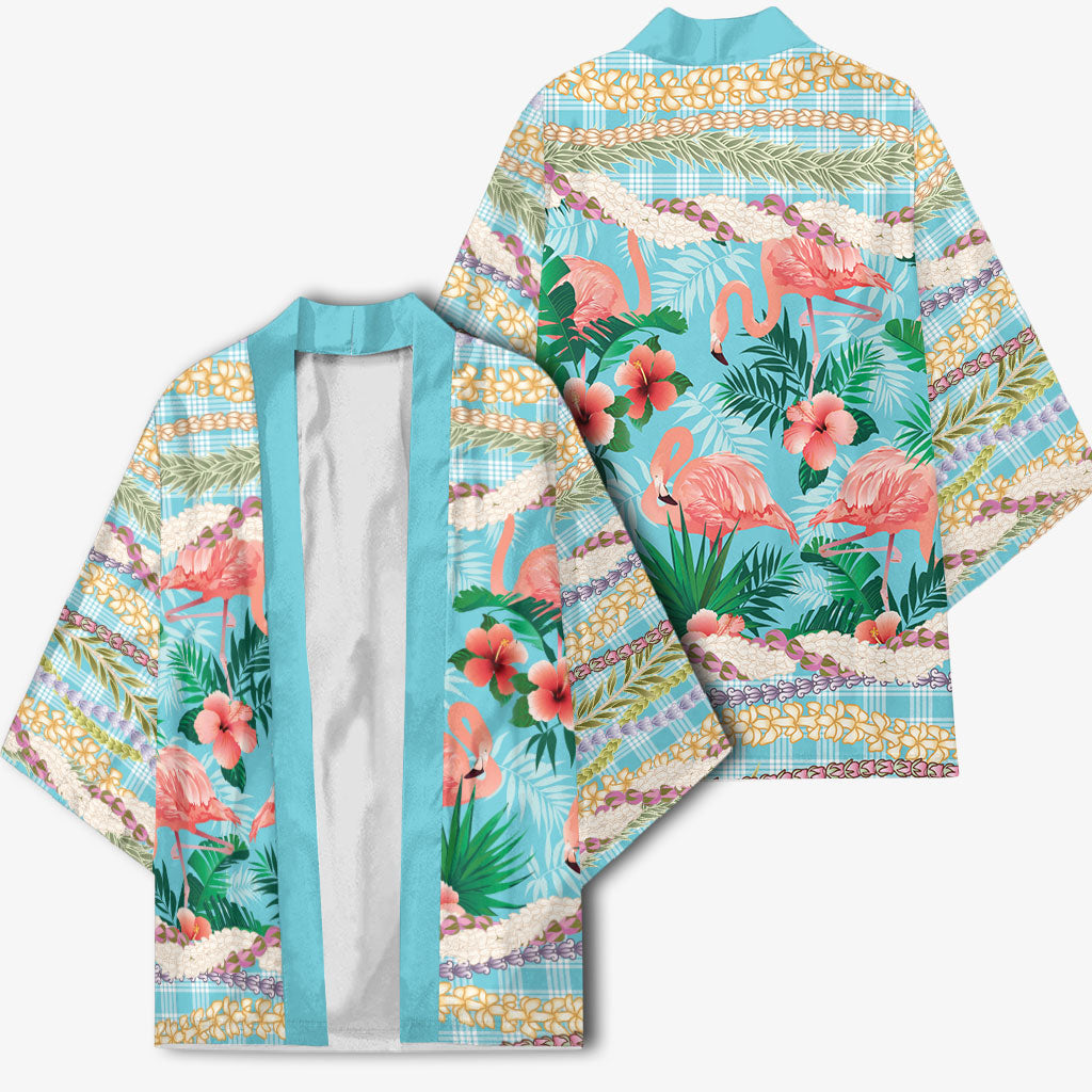 Flamingo Hawaii Summer Kimono Hawaiian Lei Pakala Motifs Tropical Style
