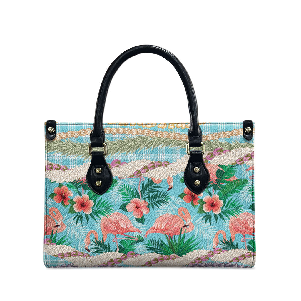 Flamingo Hawaii Summer Leather Bag Hawaiian Lei Pakala Motifs Tropical Style