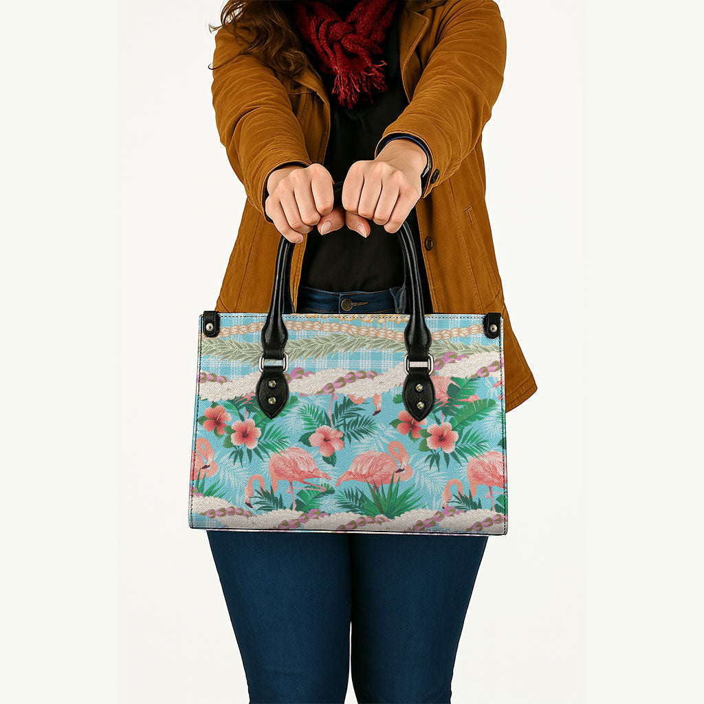 Flamingo Hawaii Summer Leather Bag Hawaiian Lei Pakala Motifs Tropical Style