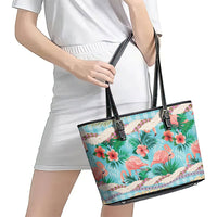 Flamingo Hawaii Summer Leather Tote Bag Hawaiian Lei Pakala Motifs Tropical Style