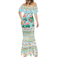 Flamingo Hawaii Summer Mermaid Dress Hawaiian Lei Pakala Motifs Tropical Style