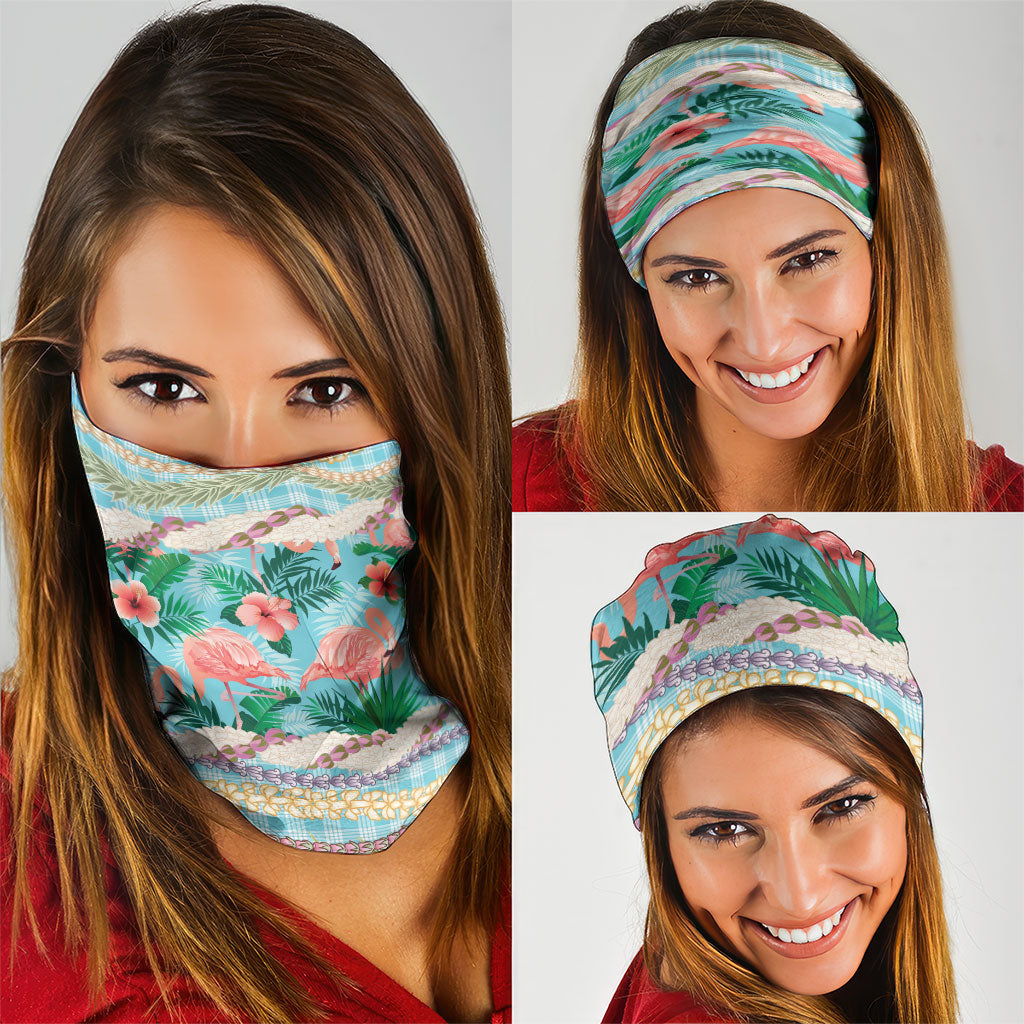 Flamingo Hawaii Summer Neck Gaiter Hawaiian Lei Pakala Motifs Tropical Style