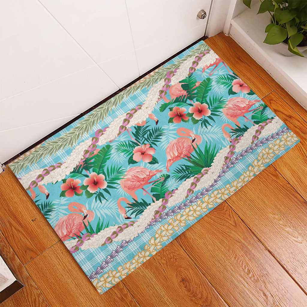 Flamingo Hawaii Summer Rubber Doormat Hawaiian Lei Pakala Motifs Tropical Style