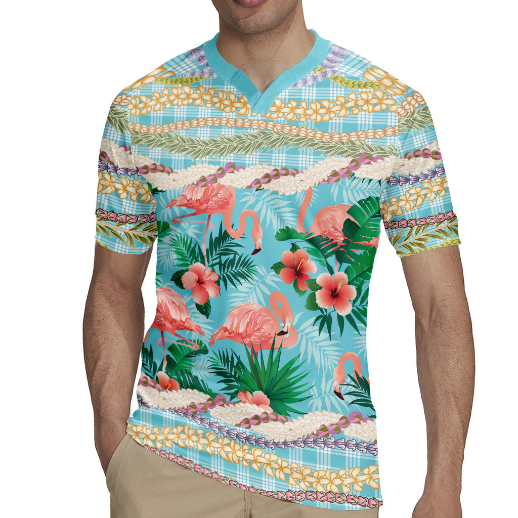 Flamingo Hawaii Summer Rugby Jersey Hawaiian Lei Pakala Motifs Tropical Style