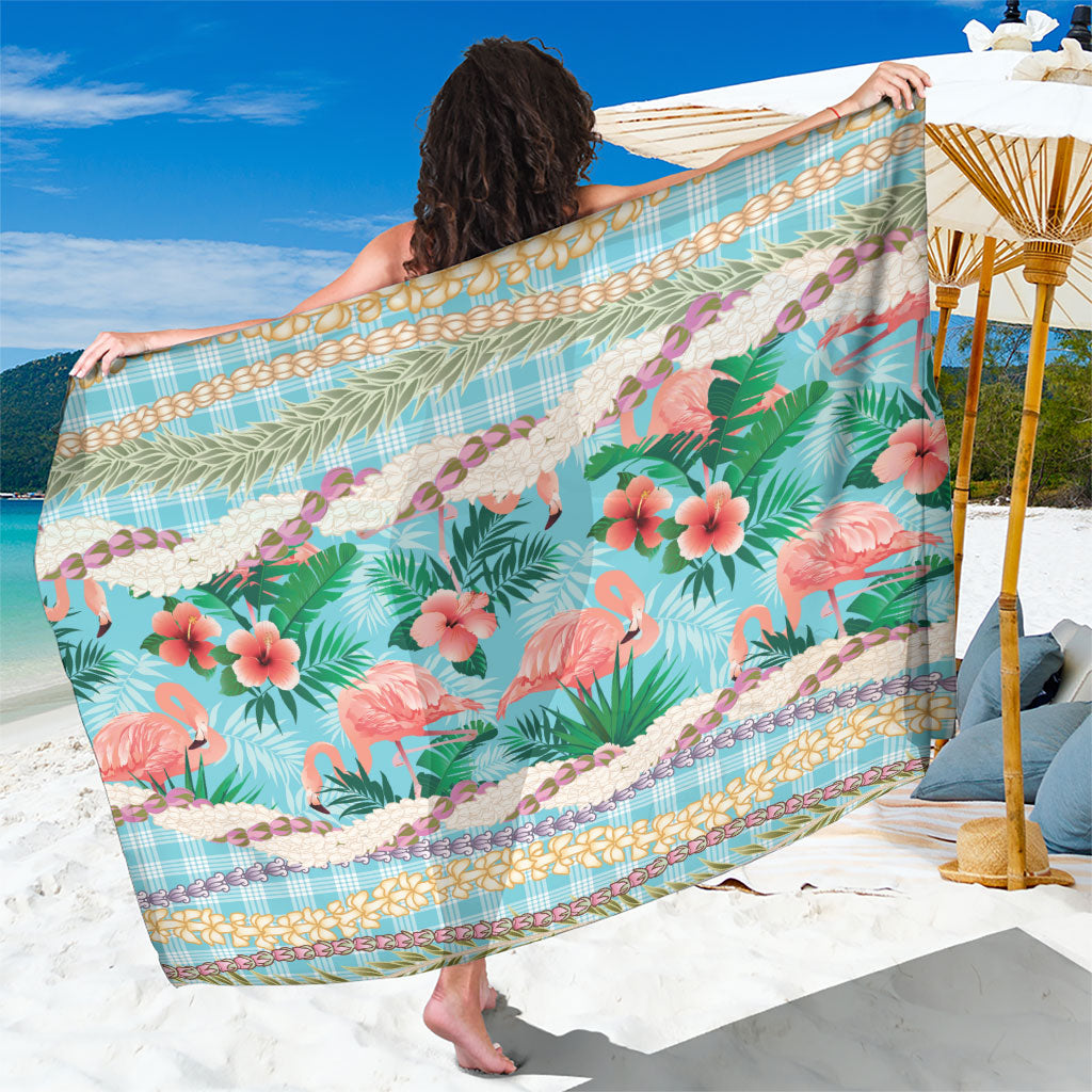 Flamingo Hawaii Summer Sarong Hawaiian Lei Pakala Motifs Tropical Style LT14 One Size 44 x 66 inches Cyan - Polynesian Pride