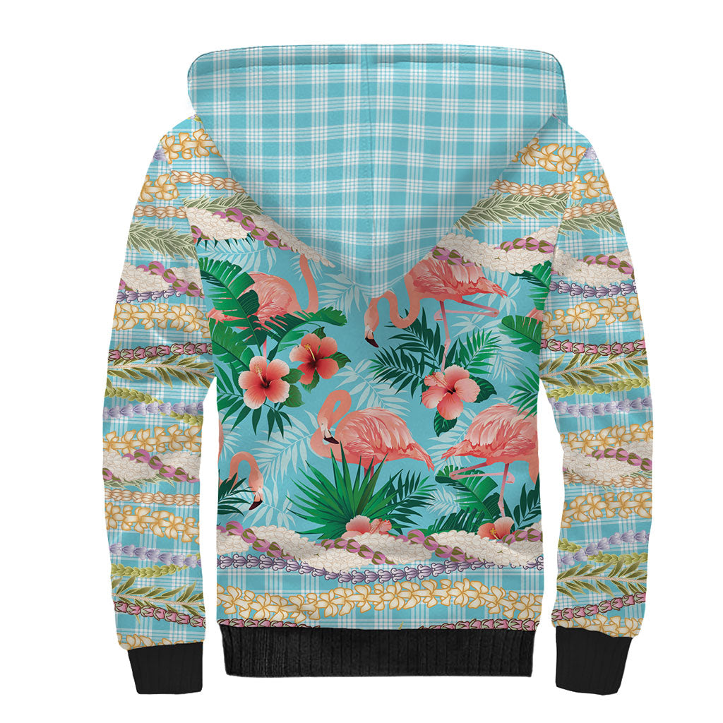 Flamingo Hawaii Summer Sherpa Hoodie Hawaiian Lei Pakala Motifs Tropical Style