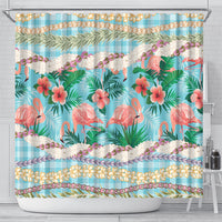 Flamingo Hawaii Summer Shower Curtain Hawaiian Lei Pakala Motifs Tropical Style