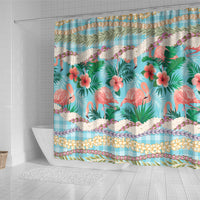 Flamingo Hawaii Summer Shower Curtain Hawaiian Lei Pakala Motifs Tropical Style