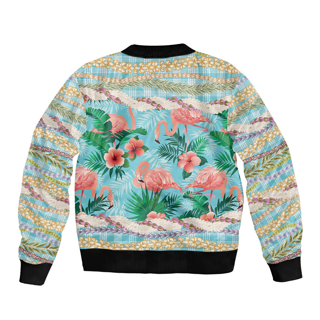 Flamingo Hawaii Summer Sleeve Zip Bomber Jacket Hawaiian Lei Pakala Motifs Tropical Style