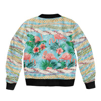 Flamingo Hawaii Summer Sleeve Zip Bomber Jacket Hawaiian Lei Pakala Motifs Tropical Style