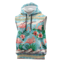 Flamingo Hawaii Summer Sleeveless Hoodie Hawaiian Lei Pakala Motifs Tropical Style