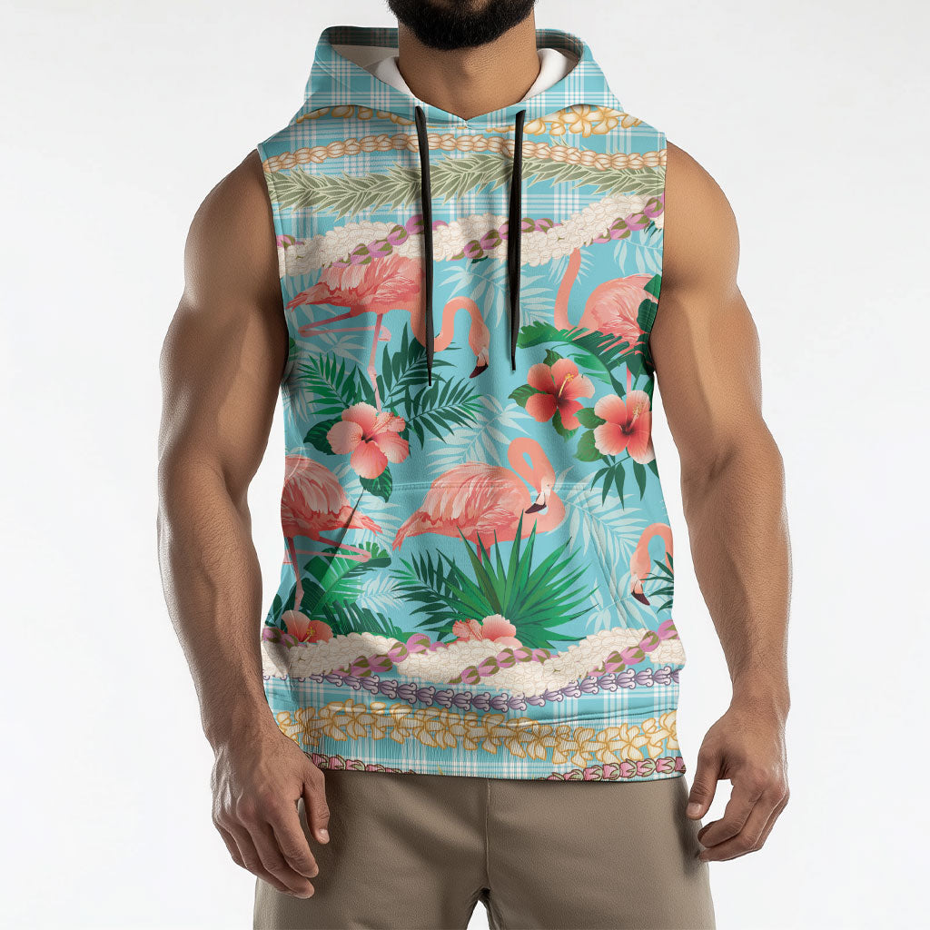 Flamingo Hawaii Summer Sleeveless Hoodie Hawaiian Lei Pakala Motifs Tropical Style
