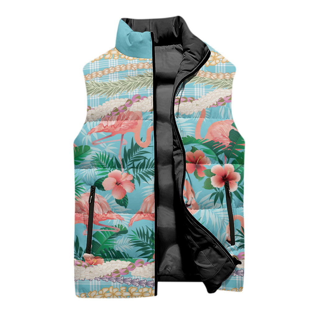 Flamingo Hawaii Summer Sleeveless Puffer Jacket Hawaiian Lei Pakala Motifs Tropical Style