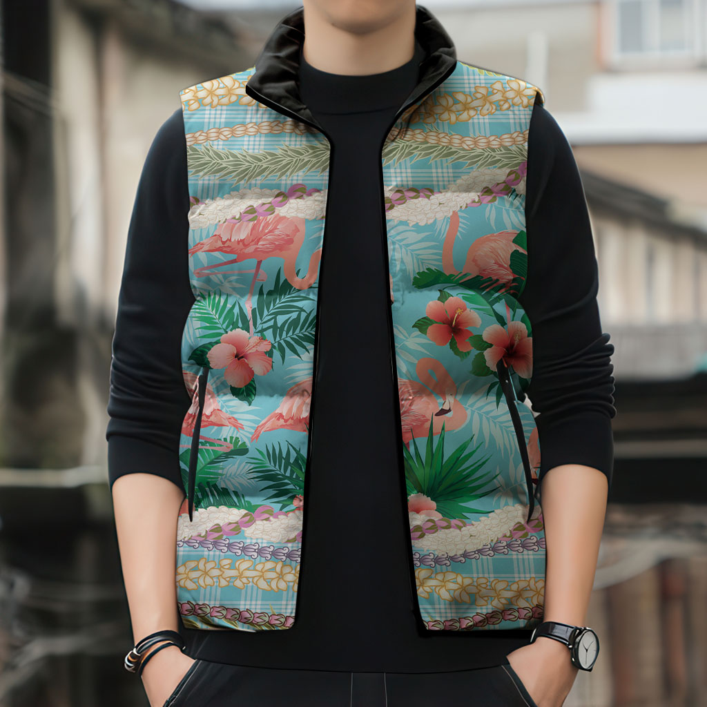 Flamingo Hawaii Summer Sleeveless Puffer Jacket Hawaiian Lei Pakala Motifs Tropical Style