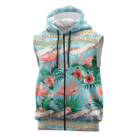 Flamingo Hawaii Summer Sleeveless Zip Hoodie Hawaiian Lei Pakala Motifs Tropical Style